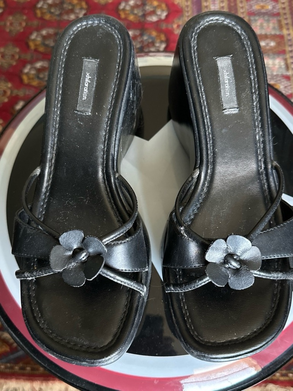 Xhilaration Black Floral Slip-On Mules